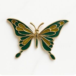 Elegant Green and Gold Butterfly Brooch